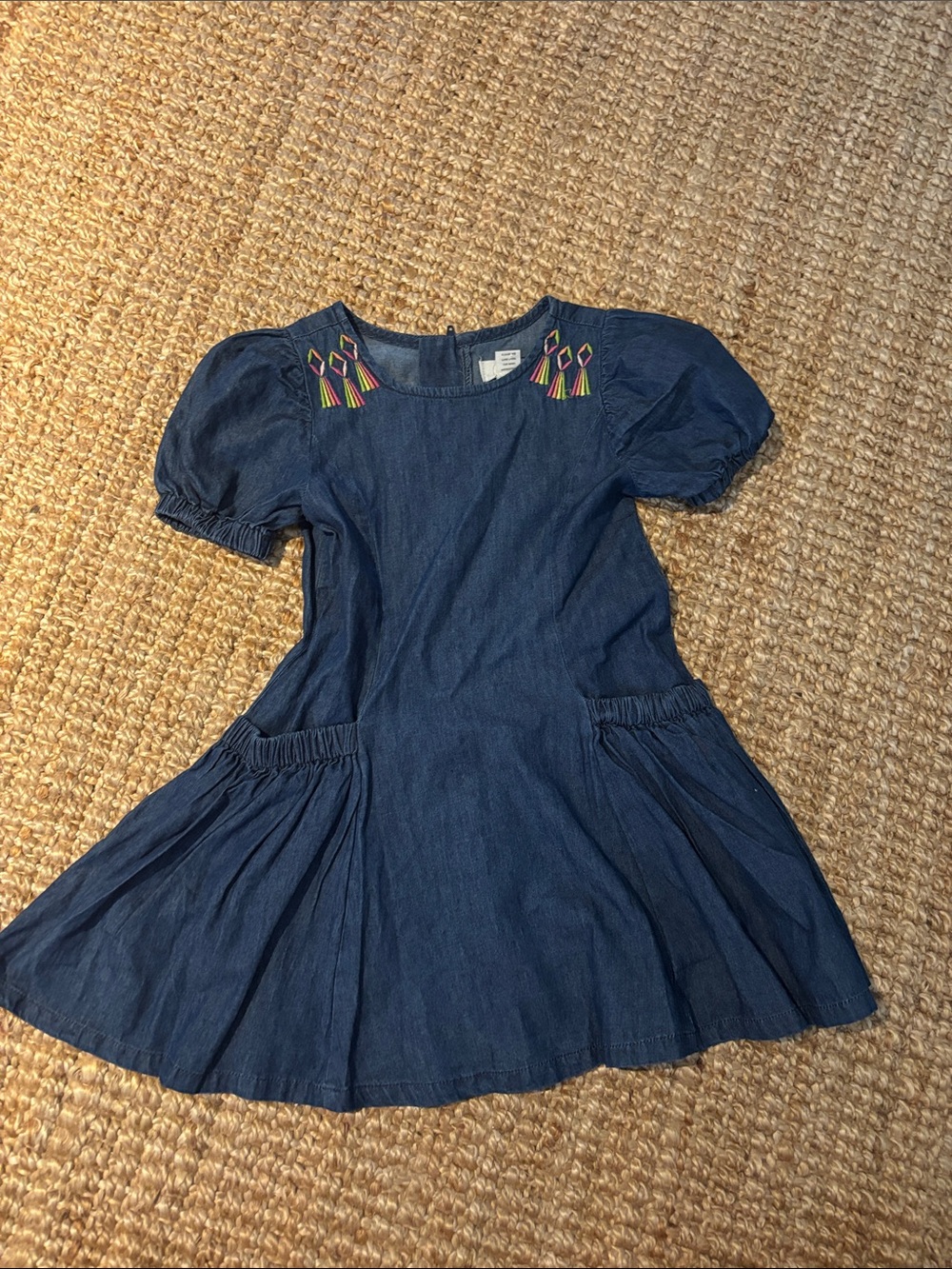 Children's Peek Navy Blue Denim Dress with Embroidered Accents